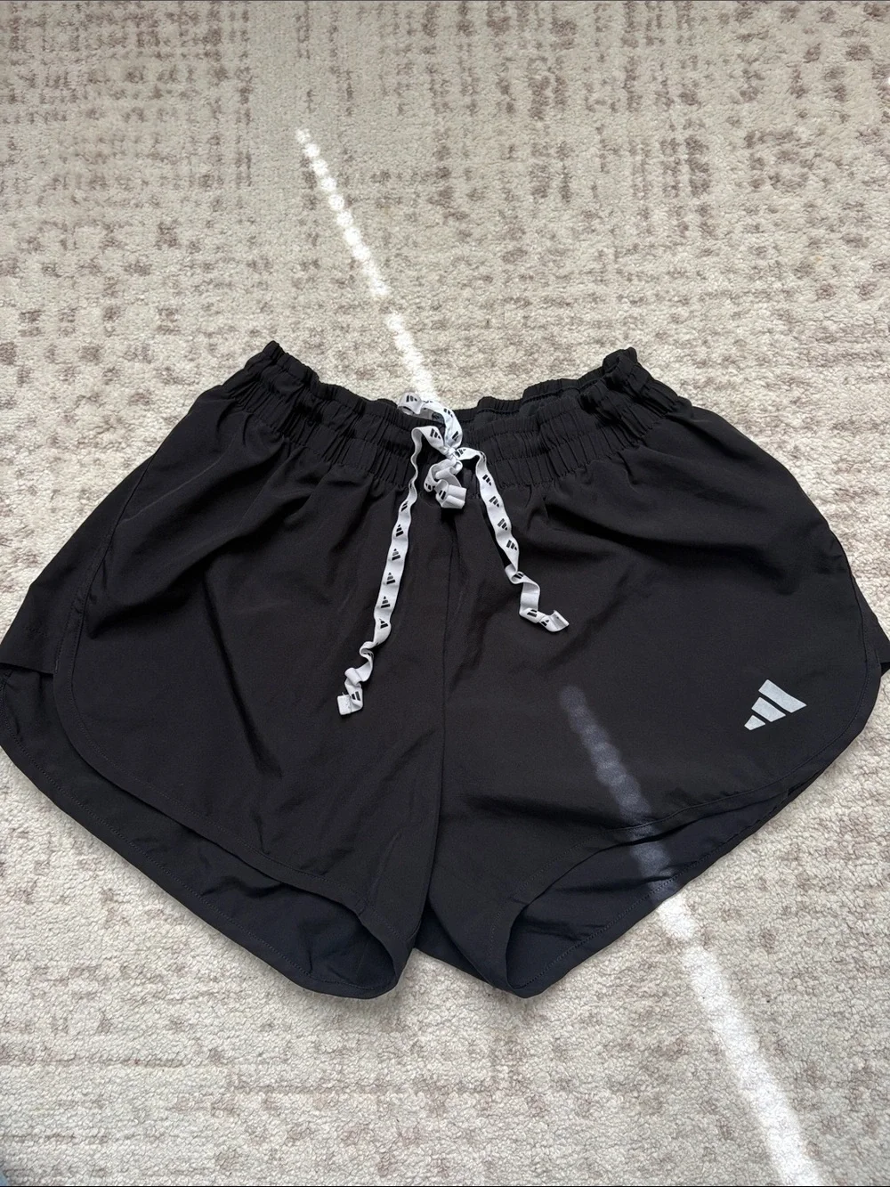 Adidas Black Women's Athletic Shorts with White Drawstring